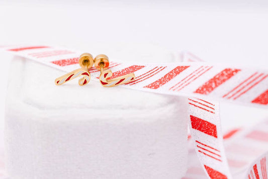 Desert Peach Gold Candy Cane Stud Earrings