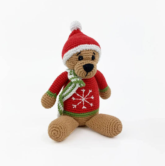 Pebble Christmas Teddy Bear – Handmade Organic Cotton Holiday Plush