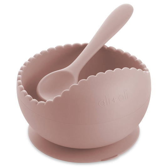 Ali+Oli Silicone Suction Bowl & Spoon Set (WAVY): Mint - Ali+Oli