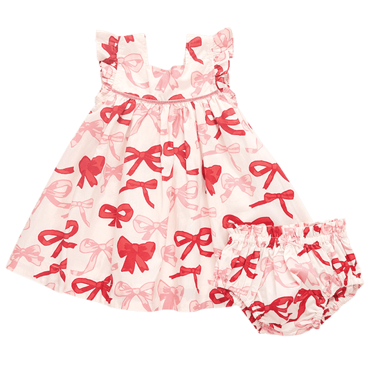 Baby Girls Camelia Dress Set - Valentines Bows - Pink Chicken