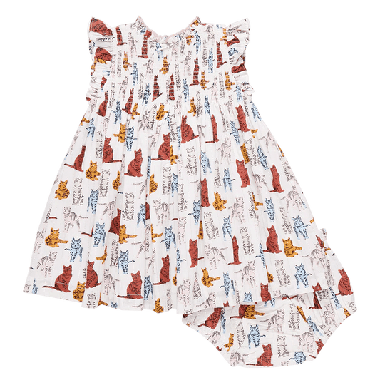 Baby Girls Stevie Dress Set - Tabby Cats - Pink Chicken