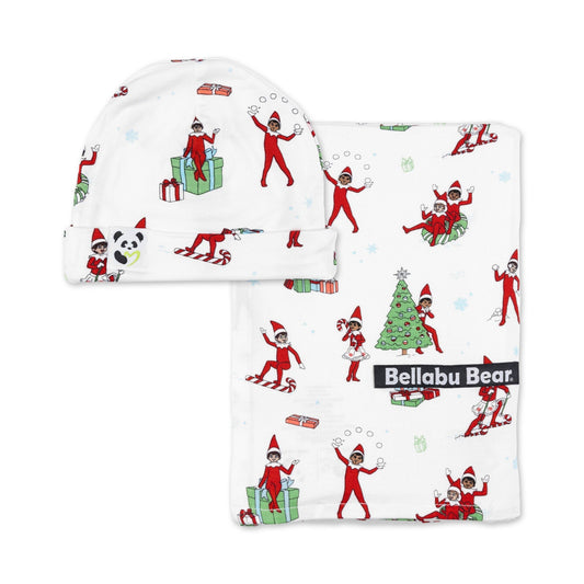 Bellabu Bear The Elf on the Shelf Bamboo Swaddle & Beanie Set