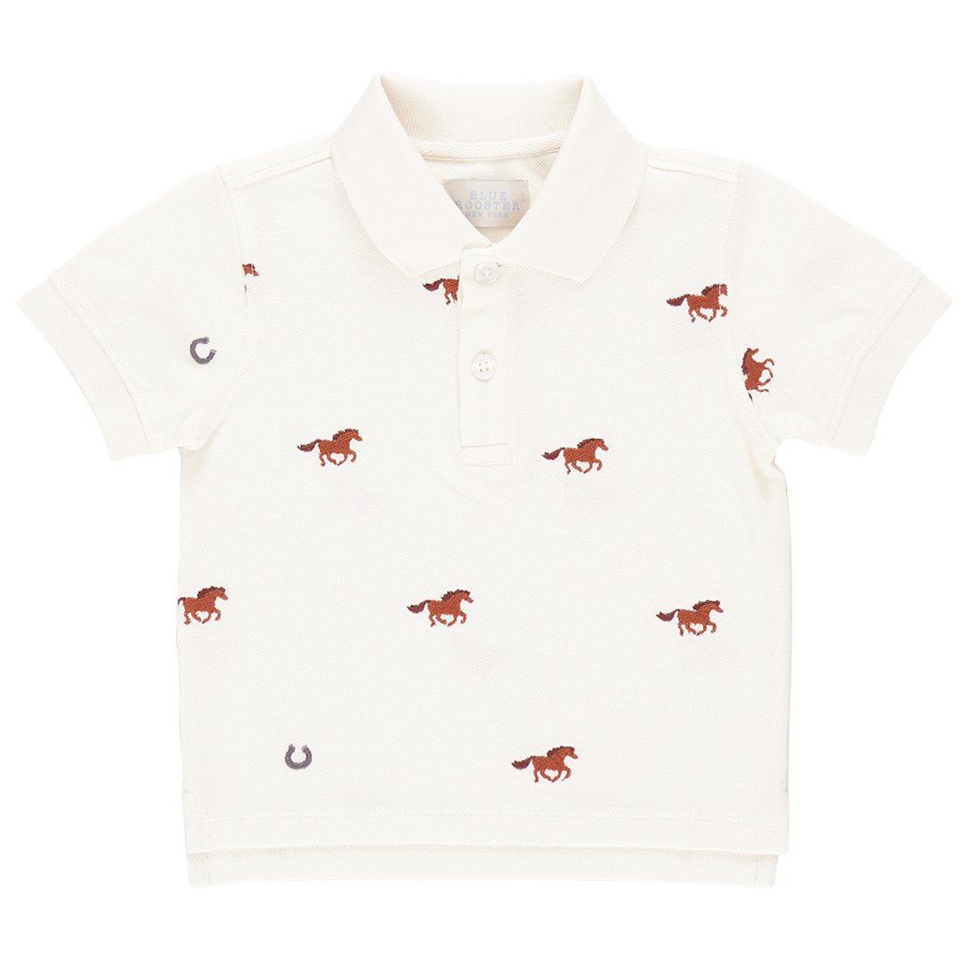 Boys Alec Shirt - Lucky Horses Embroidery - Pink Chicken