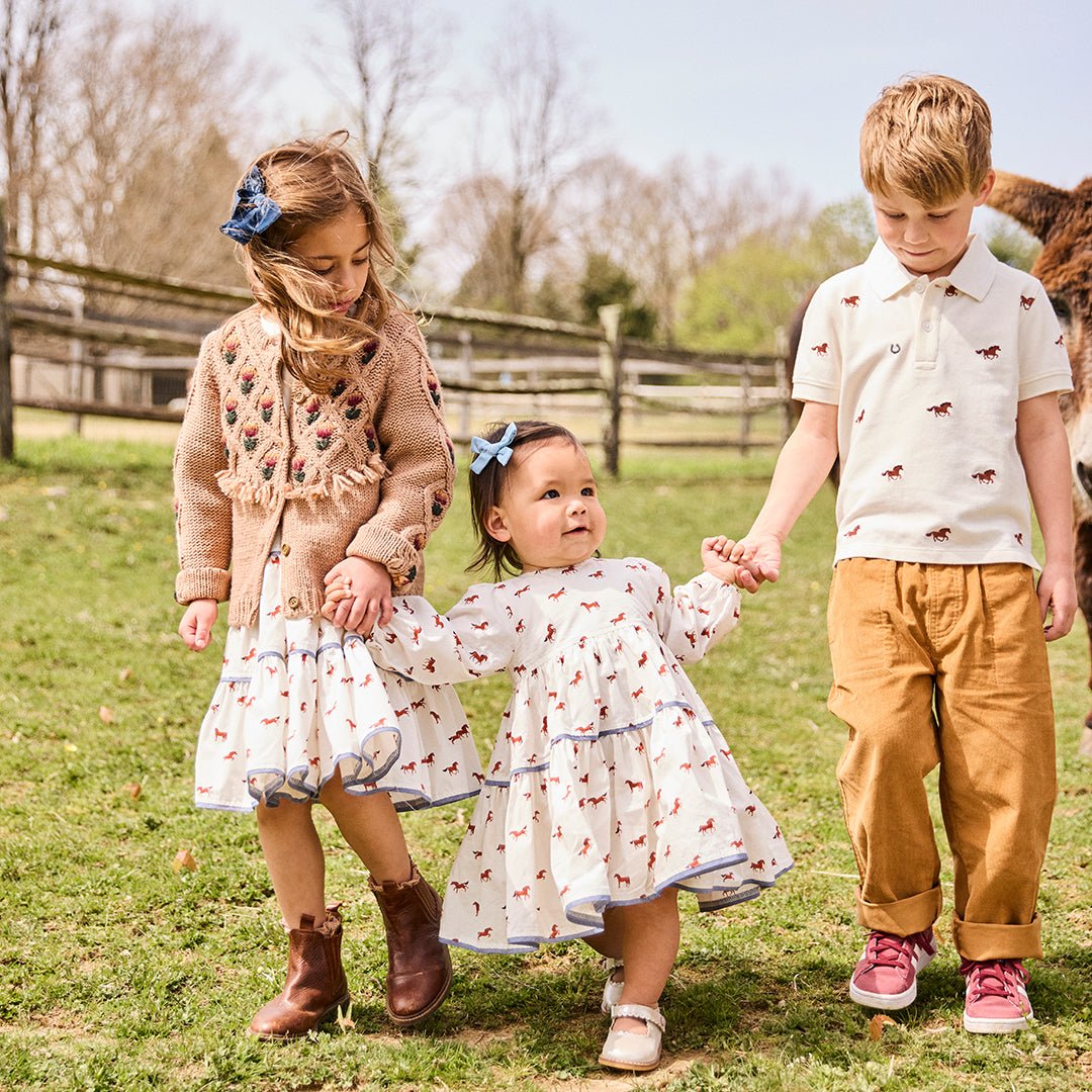 Boys Alec Shirt - Lucky Horses Embroidery - Pink Chicken