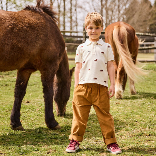 Boys Alec Shirt - Lucky Horses Embroidery - Pink Chicken