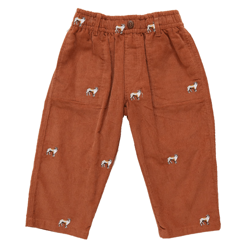 Boys Corduroy Jackson Pant - Dog Embroidery - Pink Chicken