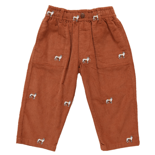 Boys Corduroy Jackson Pant - Dog Embroidery - Pink Chicken