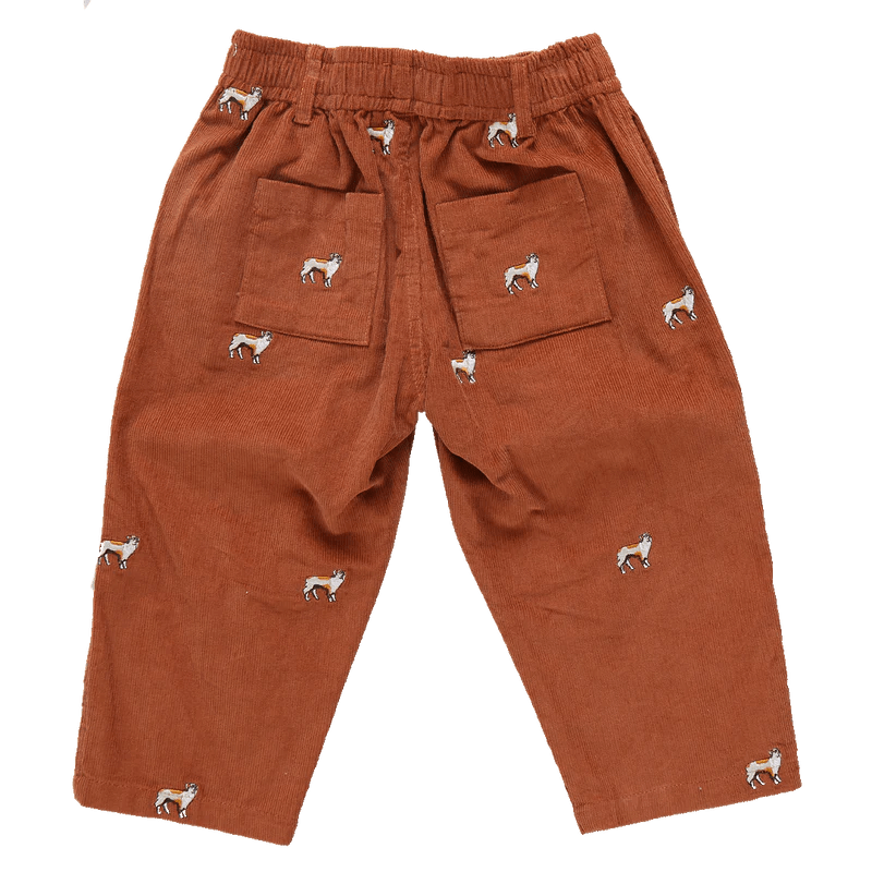 Boys Corduroy Jackson Pant - Dog Embroidery - Pink Chicken