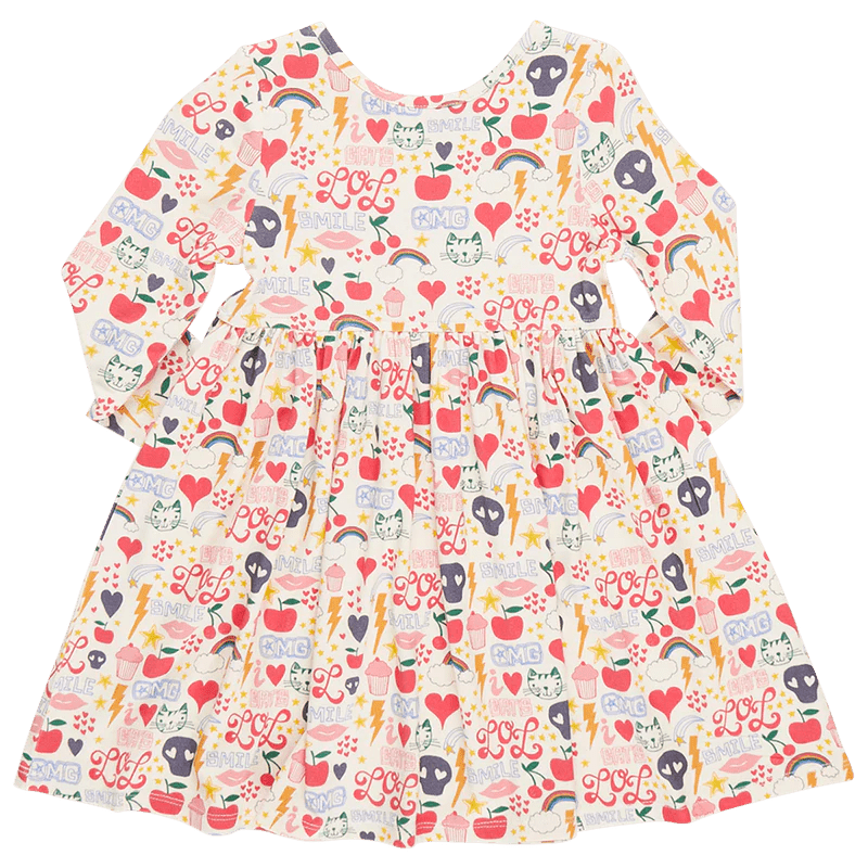 Girls Bamboo Steph Dress - Journal Doodle - Pink Chicken