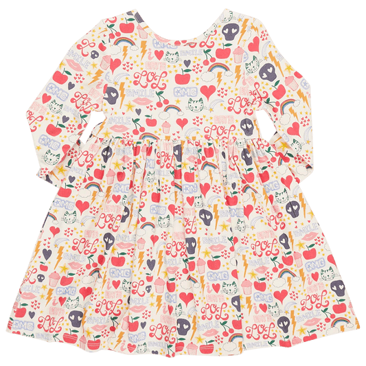 Girls Bamboo Steph Dress - Journal Doodle - Pink Chicken