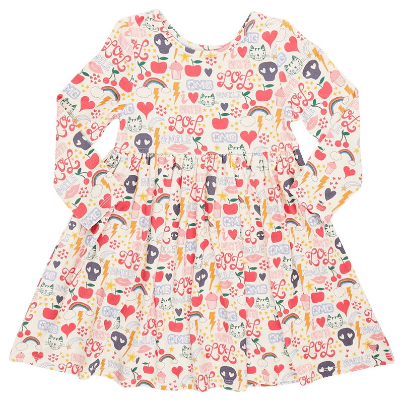 Girls Bamboo Steph Dress - Journal Doodle - Pink Chicken