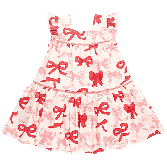 Girls Camelia Dress - Valentines Bows - Pink Chicken