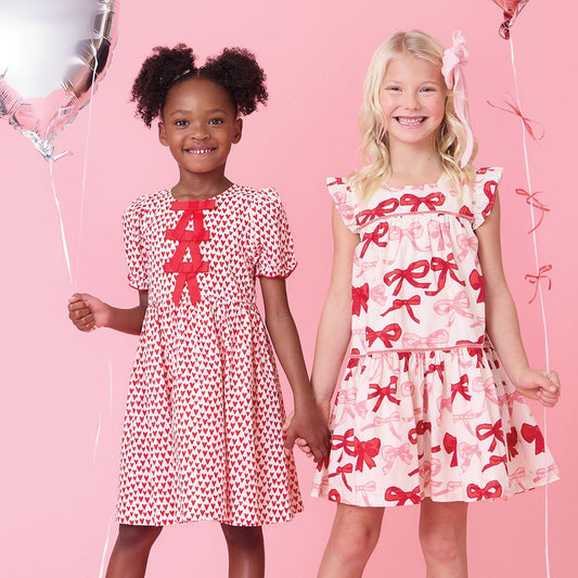 Girls Camelia Dress - Valentines Bows - Pink Chicken