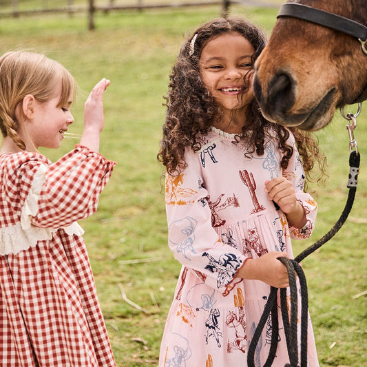 Girls Charlie Dress - Pink Cowgirls - Pink Chicken