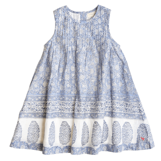 Girls Jaipur Dress - Light Blue Garden - Pink Chicken