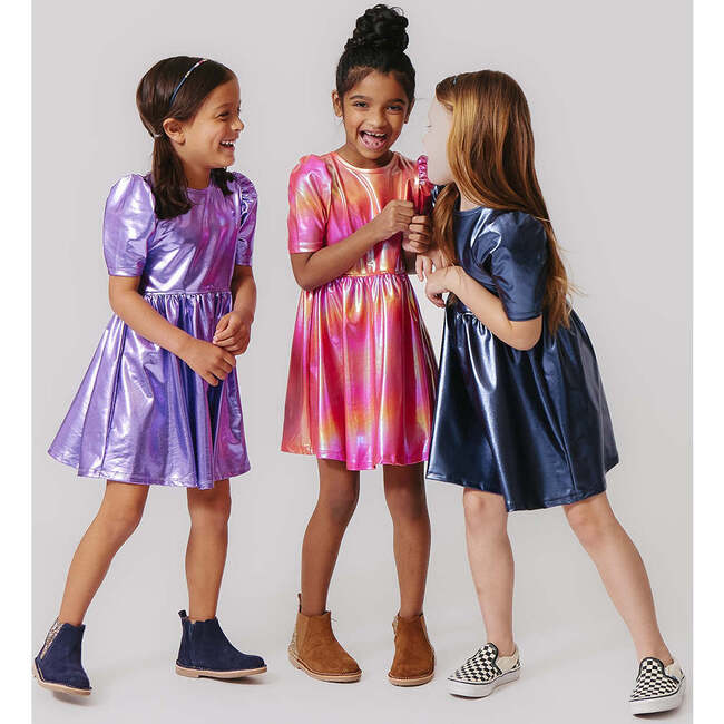 Girls Lame Laurie Dress - Rainbow Pink Lame - Pink Chicken