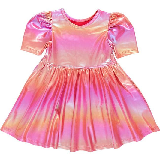 Girls Lame Laurie Dress - Rainbow Pink Lame - Pink Chicken