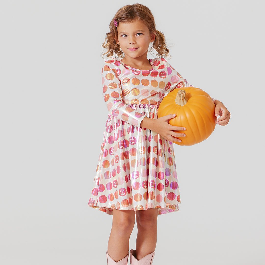 Girls Lame Steph Dress - Pumpkins - Pink Chicken