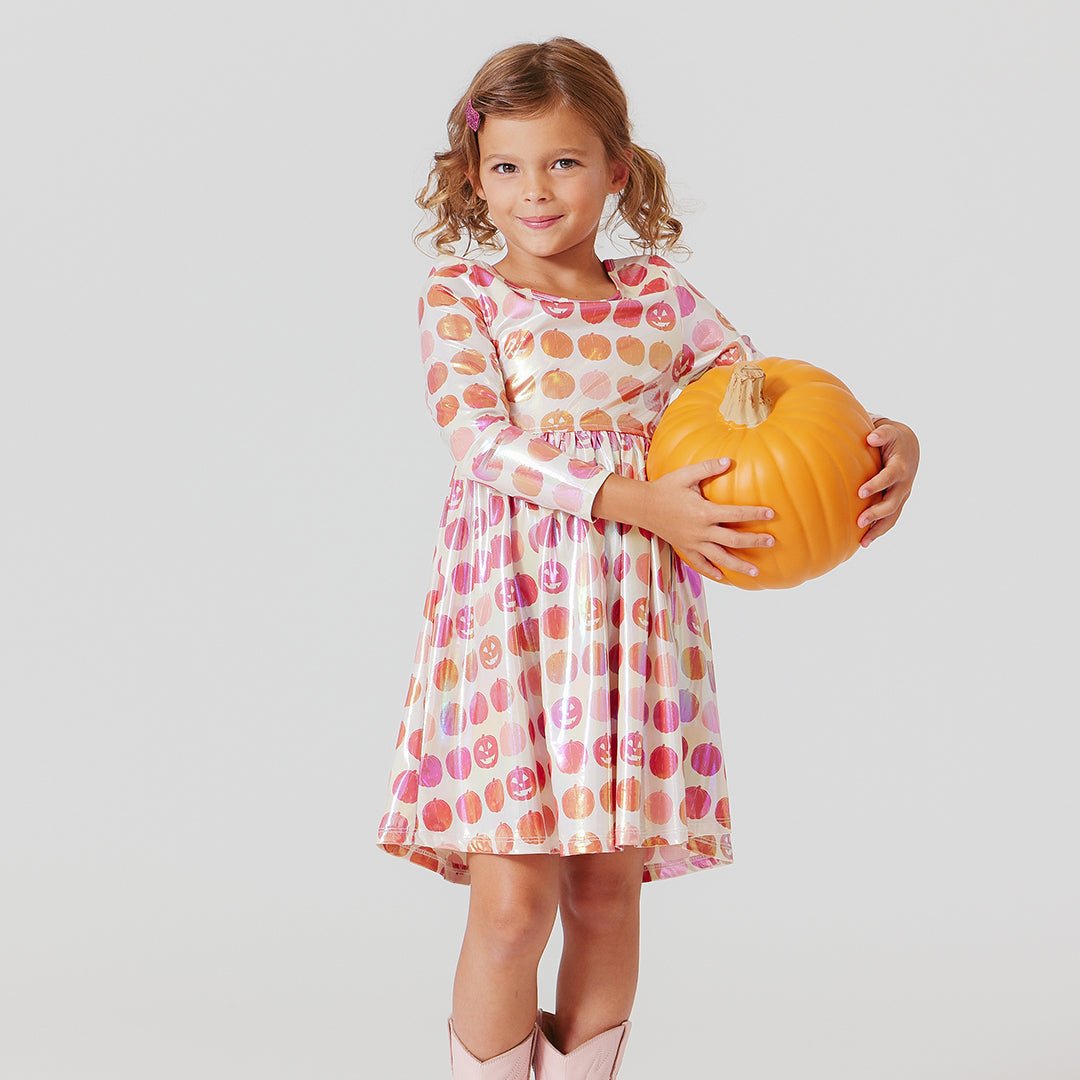 Girls Lame Steph Dress - Pumpkins - Pink Chicken