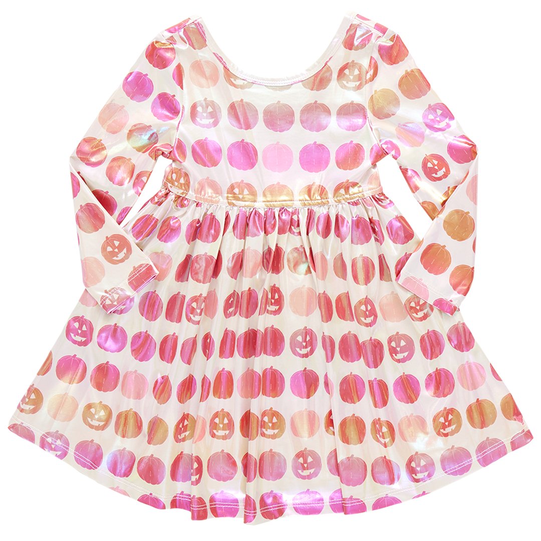 Girls Lame Steph Dress - Pumpkins - Pink Chicken