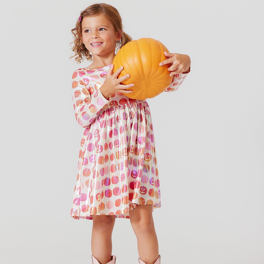 Girls Lame Steph Dress - Pumpkins - Pink Chicken