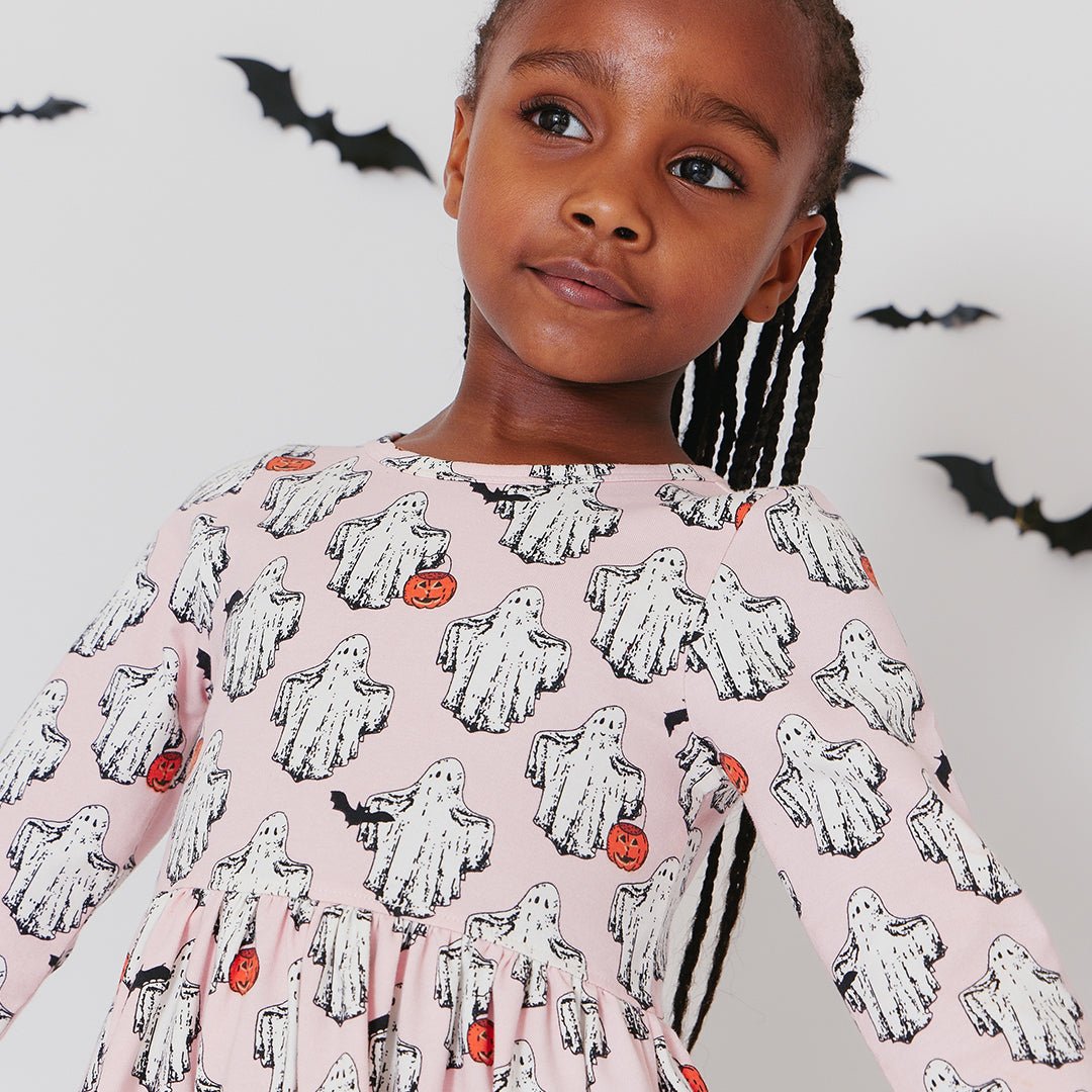 Girls Organic Long Sleeve Steph Dress - Boo - Pink Chicken