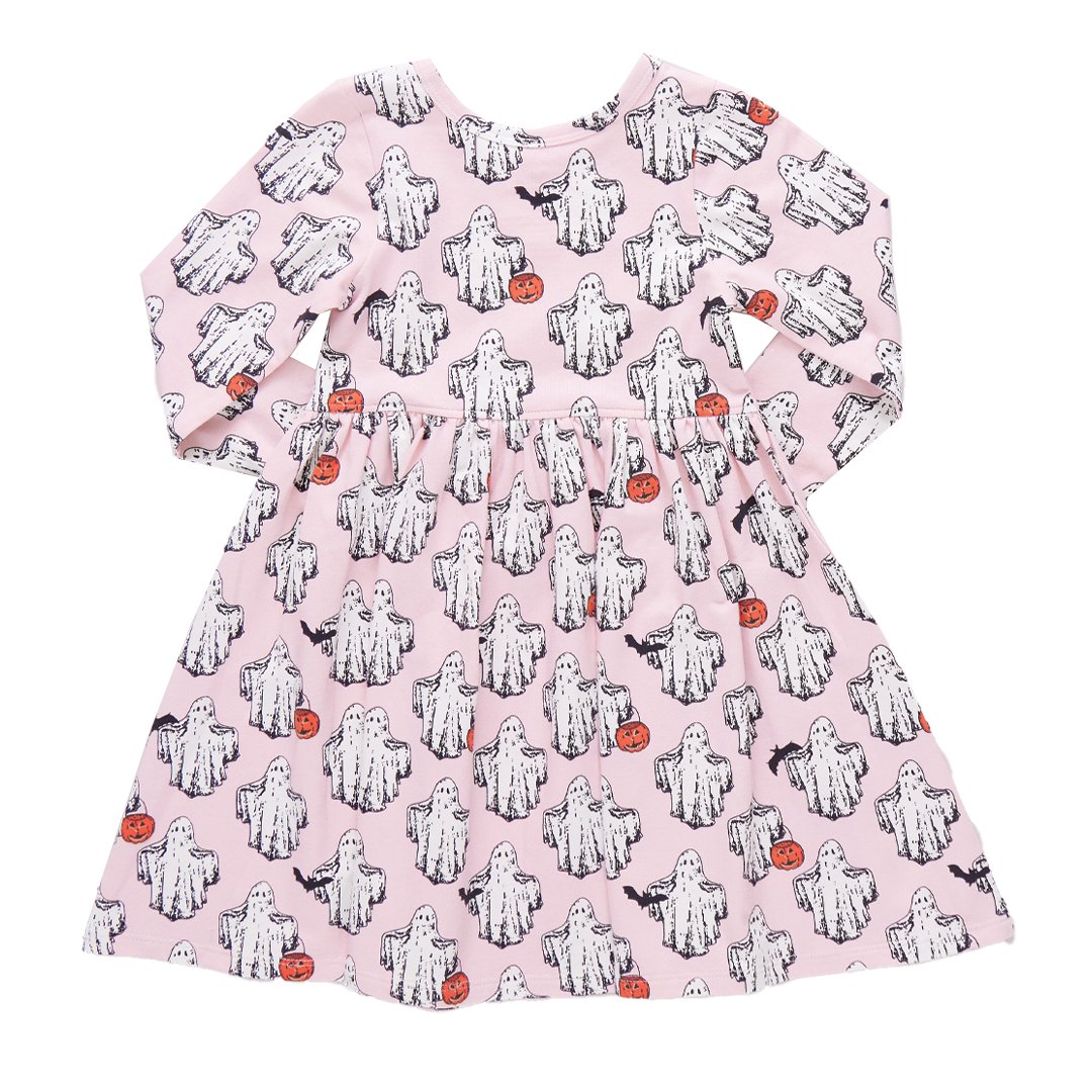 Girls Organic Long Sleeve Steph Dress - Boo - Pink Chicken