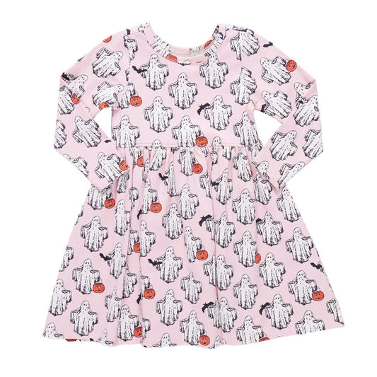 Girls Organic Long Sleeve Steph Dress - Boo - Pink Chicken