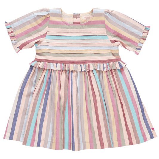 Girls Raquel Dress - Multi Vintage Stripe - Pink Chicken