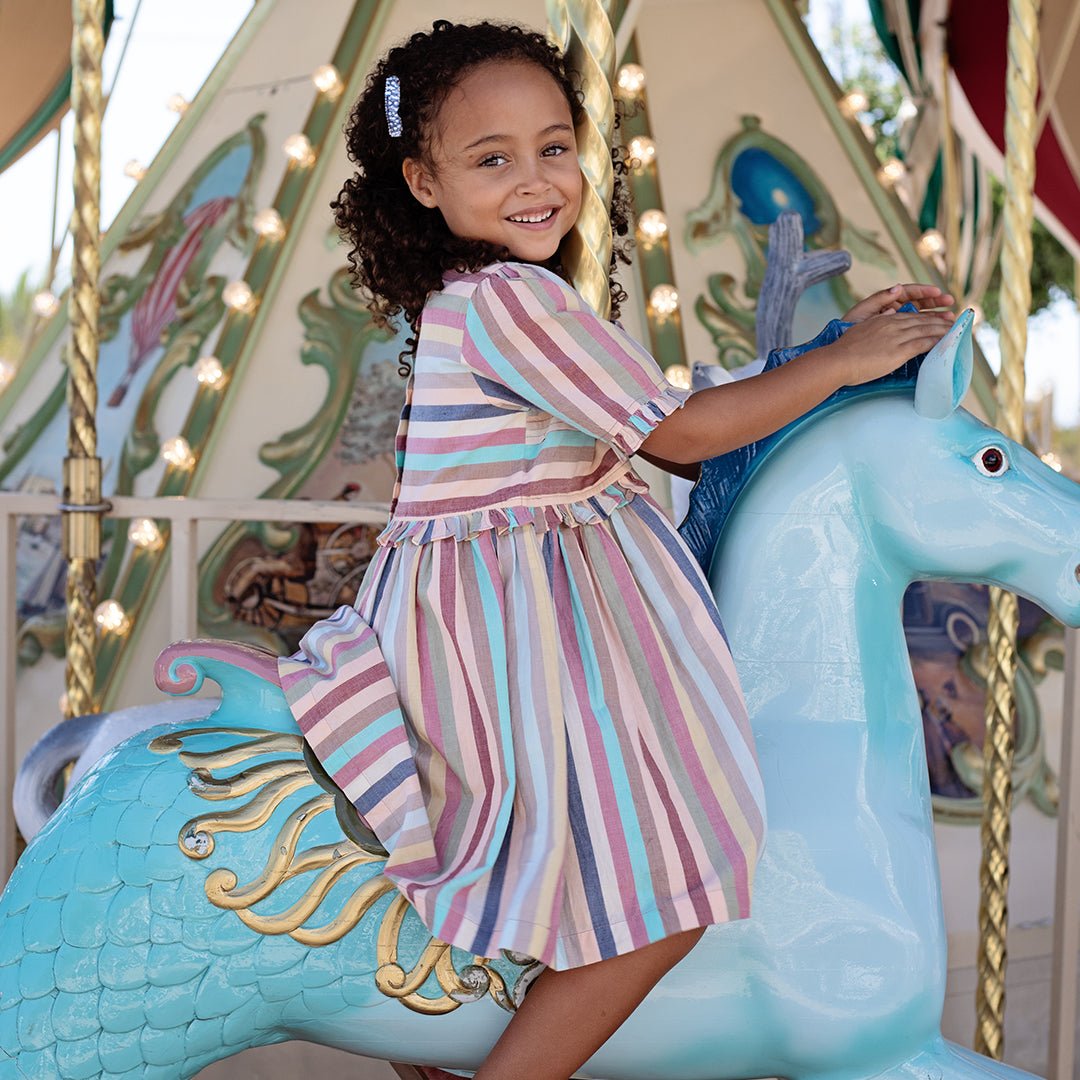 pink chicken horse dress Pink Chicken Horse Print Double Gauze Cotton Dress Girls 3Y Long Sleeve White