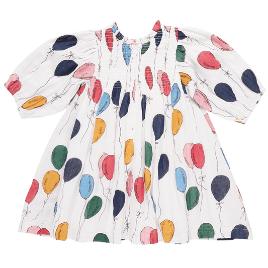 Girls Stevie Puff Sleeve Dress - Balloon Bunches - Pink Chicken