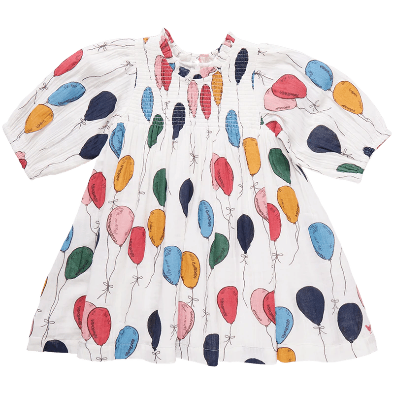 Girls Stevie Puff Sleeve Dress - Balloon Bunches - Pink Chicken