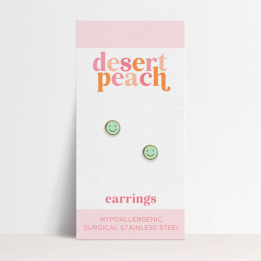Mint Smiley Stud Earrings - Desert Peach
