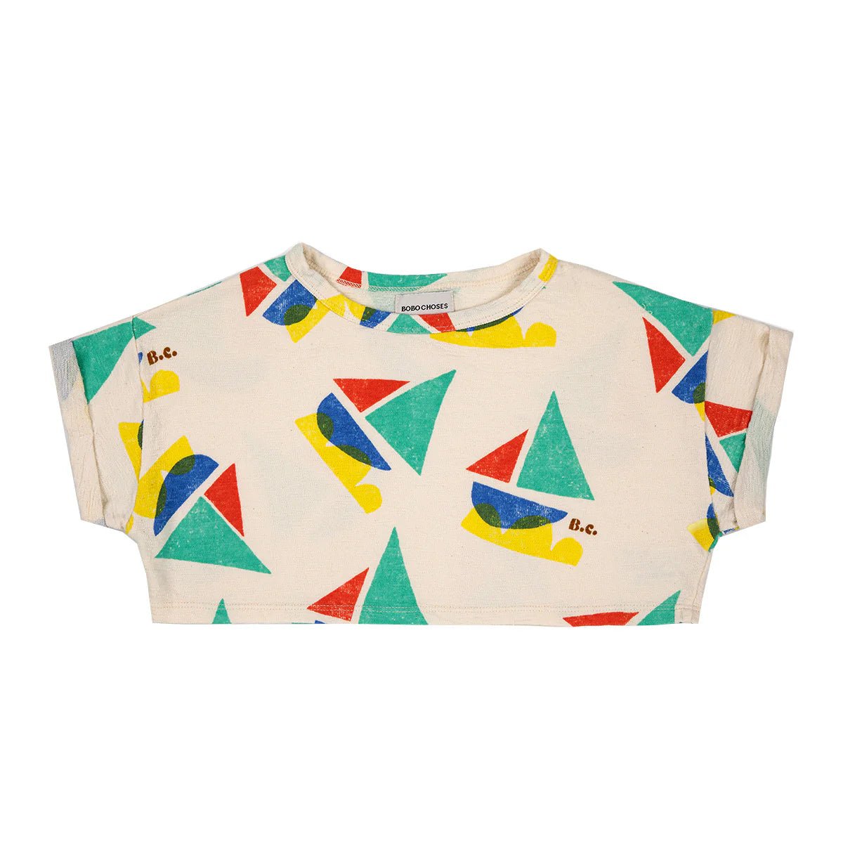 Multicolor Sail Boat All Over Cropped Sweatshirt - Bobo Choses