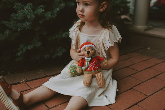 Pebble Christmas Teddy Bear – Handmade Organic Cotton Holiday Plush
