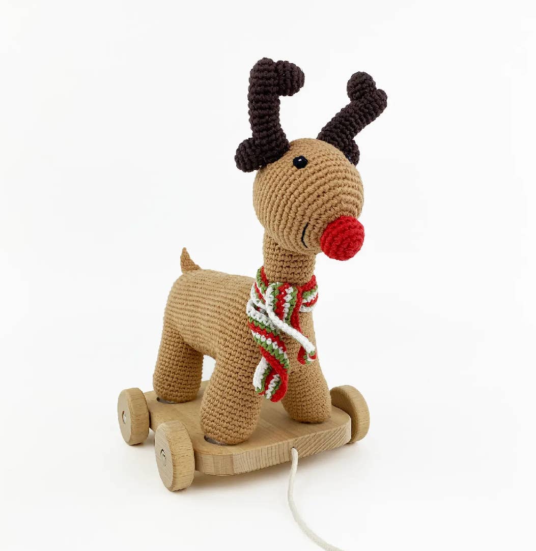 Pebble Wooden Toy with Rudolph - Pull Along
