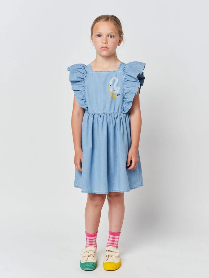 Pelican Denim Ruffle Dress - Bobo Choses