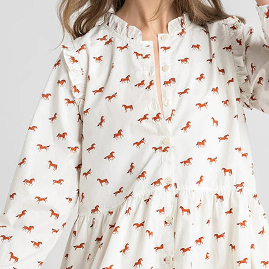 Womens Kalani Dress - Tiny Horses - Pink Chicken